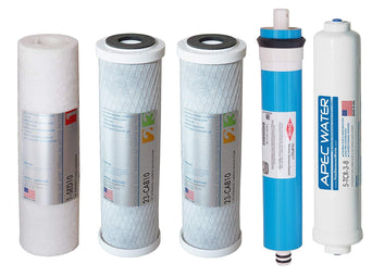 APEC RO Replacement Filters Complete Filter Set for ULTIMATE RO-45 and RO-PUMP Models - With 3/8" Quick Dispense Upgrade (Stages 1-5)