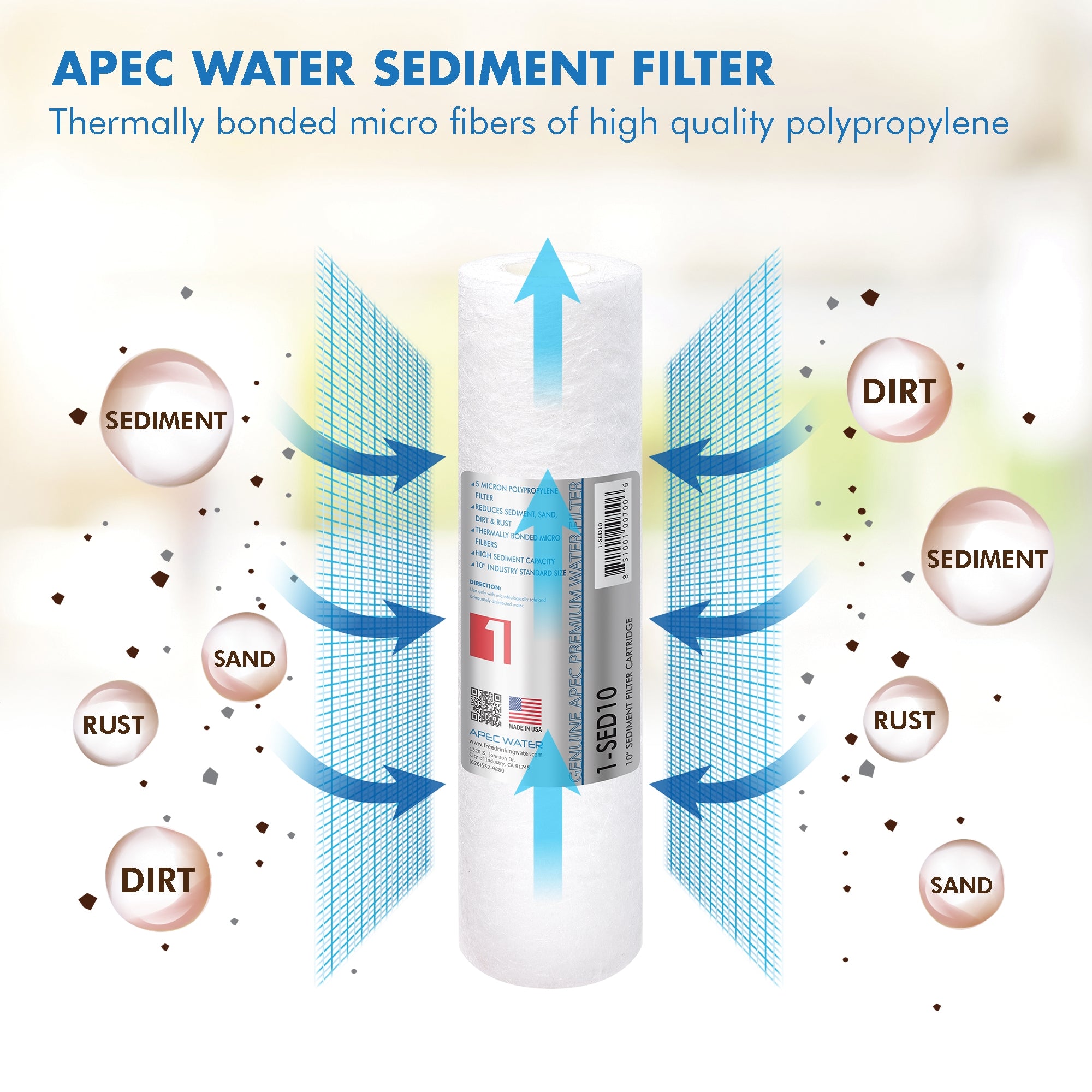 APEC water sediment filter thermally bonded micro polypropylene fibers