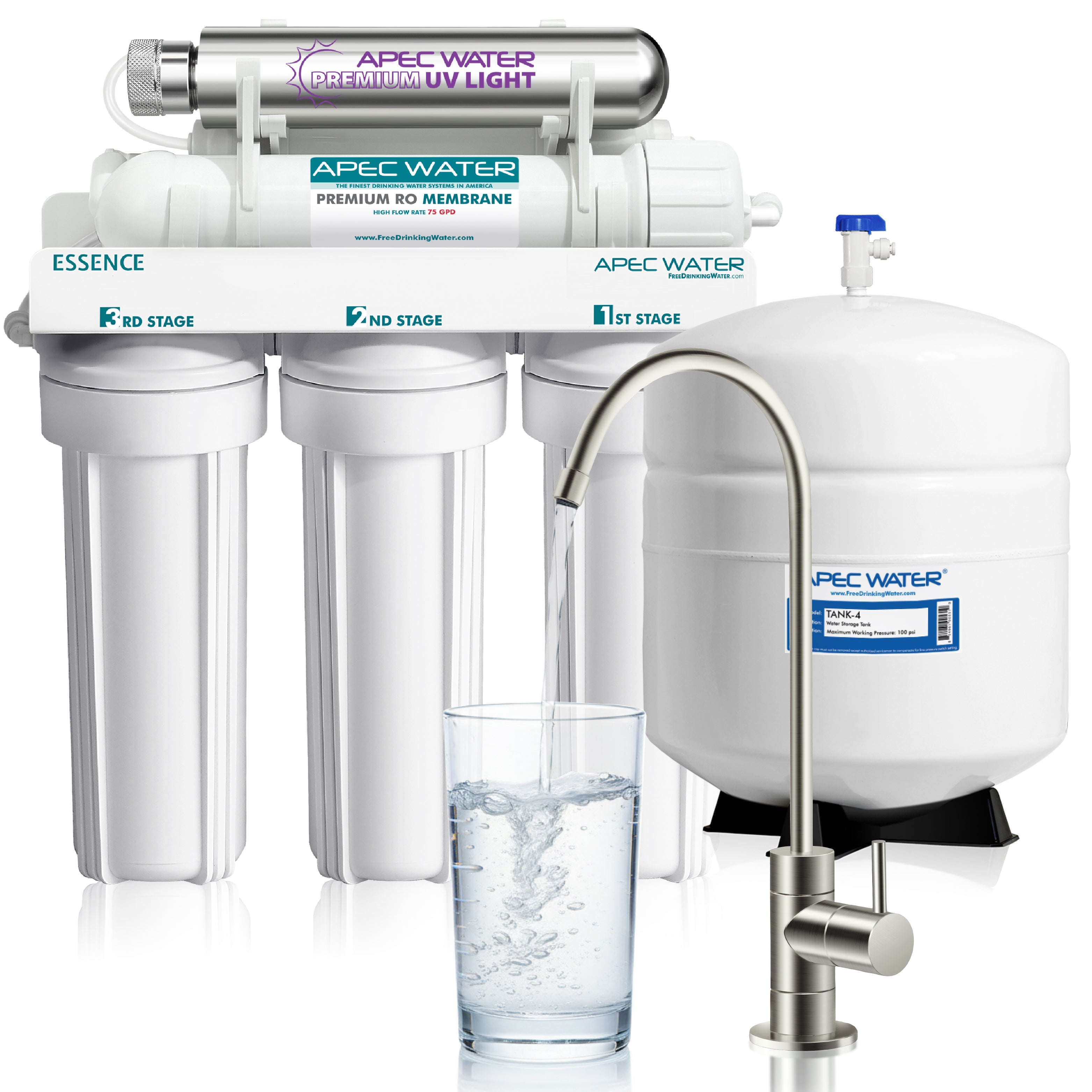 ROES-UV75-SS - Essence Stainless Steel UV Disinfecting 6-Stage 75 GPD Reverse Osmosis Water Systems for Drinking Water