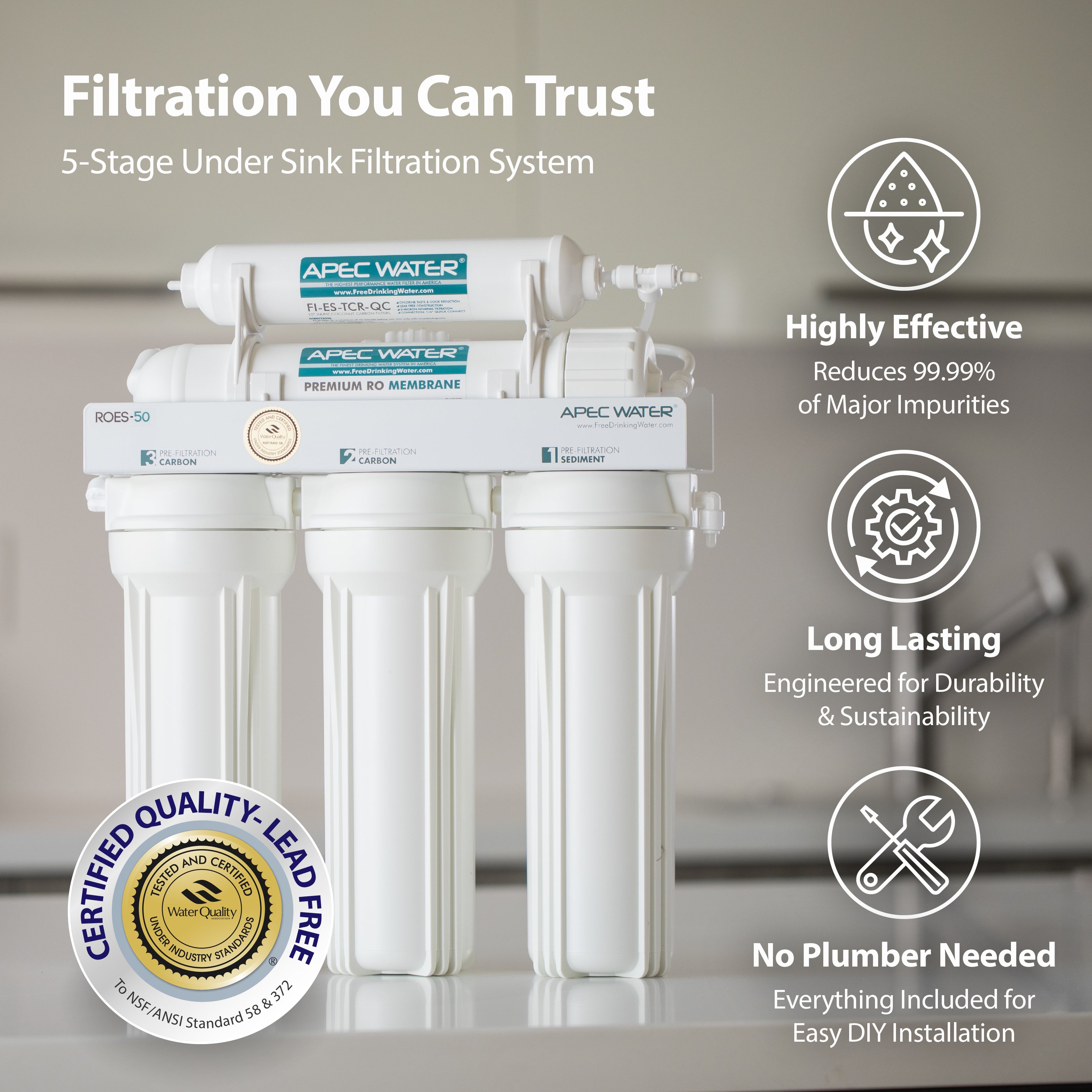 ROES-50 - Essence 5-stage 50 GPD Reverse Osmosis Water System for Drinking Water, WQA Certified
