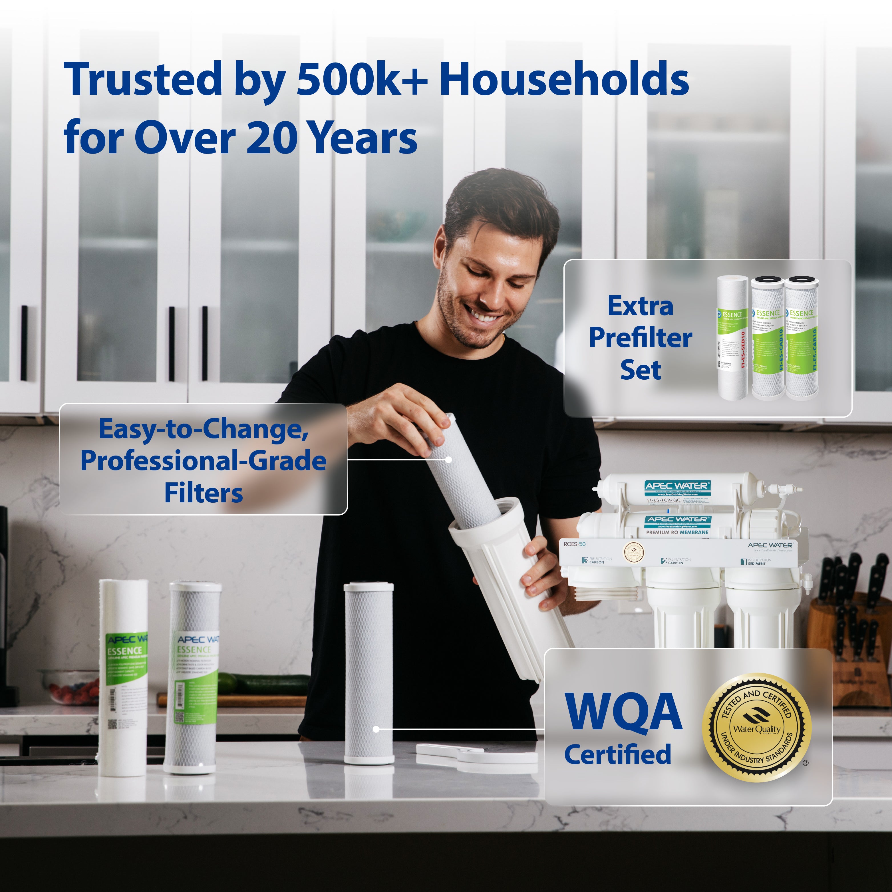 ROES-50X - Essence 5-stage 50 GPD Reverse Osmosis Water System with Extra Pre-Filter Bundle, WQA Certified