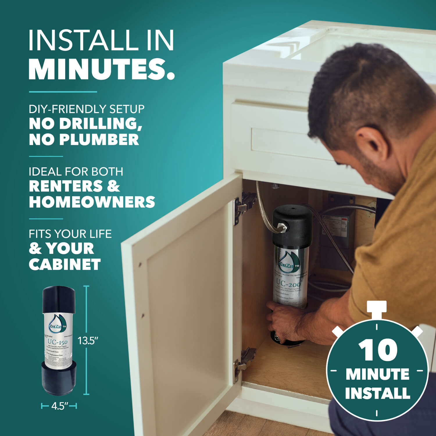 CuZn UC-150 Series Under Counter Water Filters - Ultra High Capacity