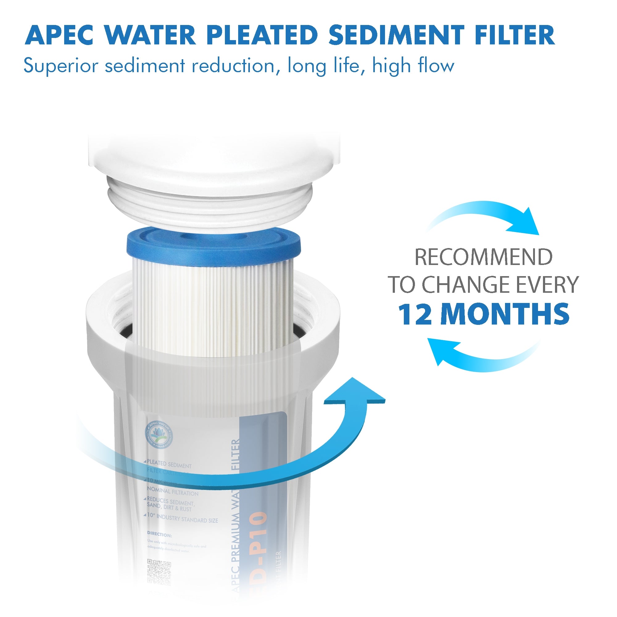 APEC 10 Inch Pleated Sediment Replacement Filter For Under-sink Reverse Osmosis Water Filter System