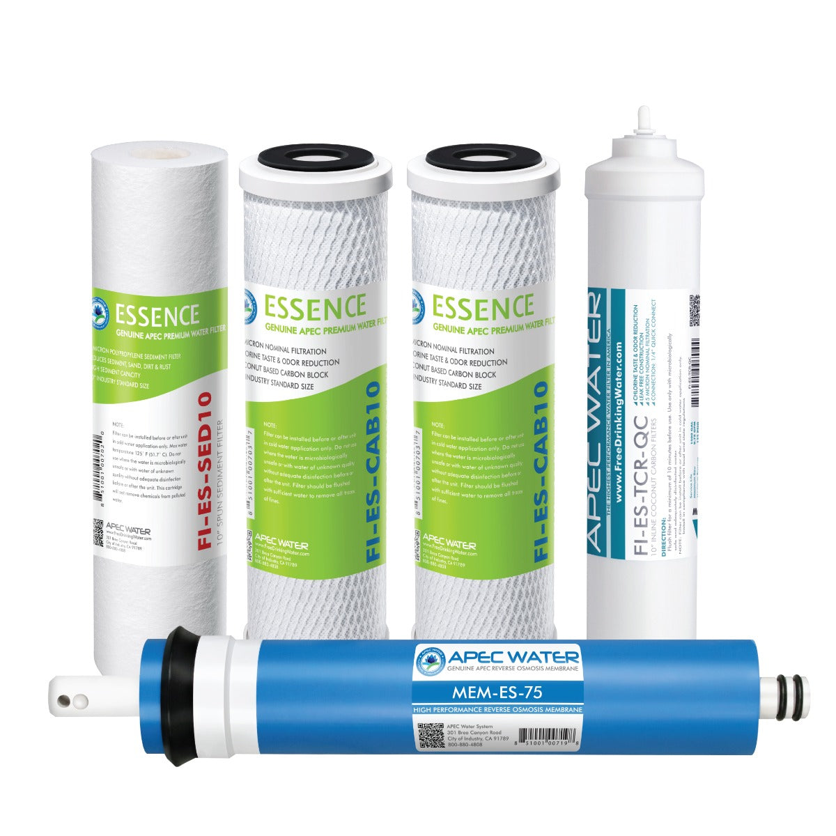 Collection of Apec Essence Water filters on a white background