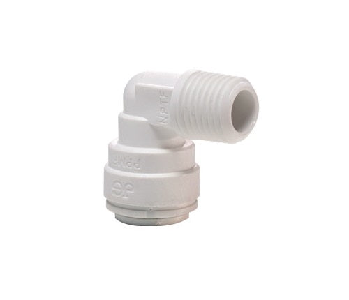 John Guest Fixed Elbow 1/4" Tube OD x 1/4" Thread NPTF Polypropylene White (PP480822W)